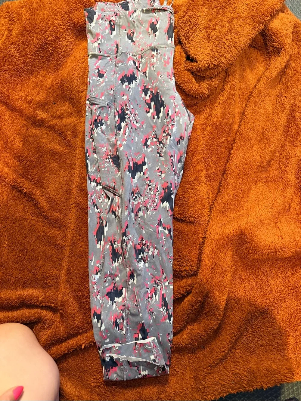 lululemon athletica Gray Leggings with Pink and Navy Abstract Print